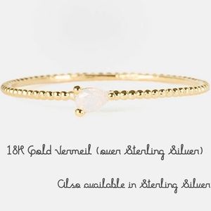 Dainty Gold Dot Band with Tiny Pair-Cut Opal Stone-sz 6 or 7 only- Boutique